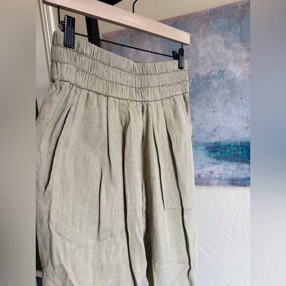 Isabel Marant Étoile Elastic Waist Pleated Linen Blend Pants Tan Womens 38 US 6 - Picture 2 of 5